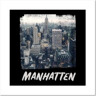 Manhattan Skyline Grunge Style Gift Posters and Art